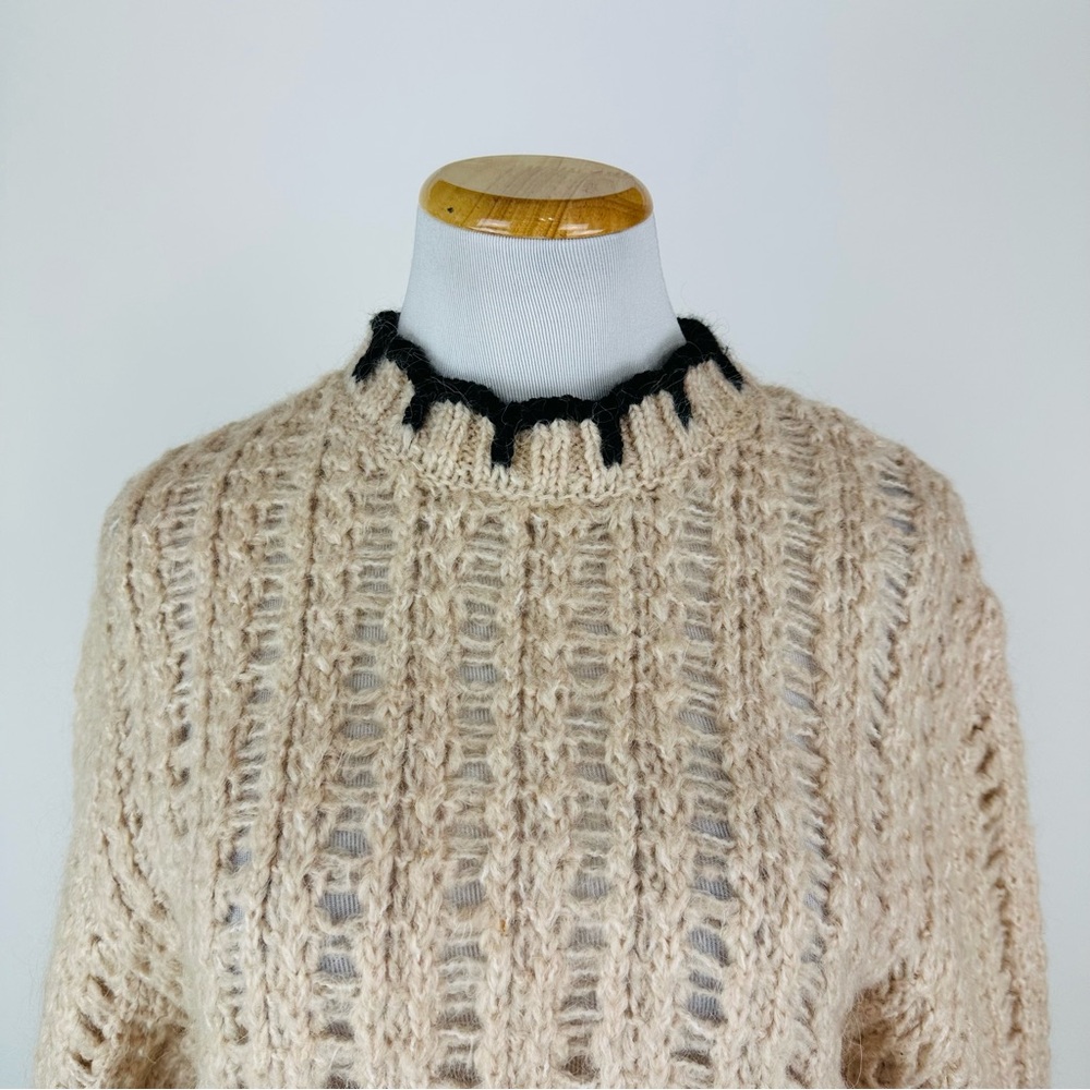 MANGO Contrast Trim Wool Blend Sweater Size Small - Picture 4 of 9